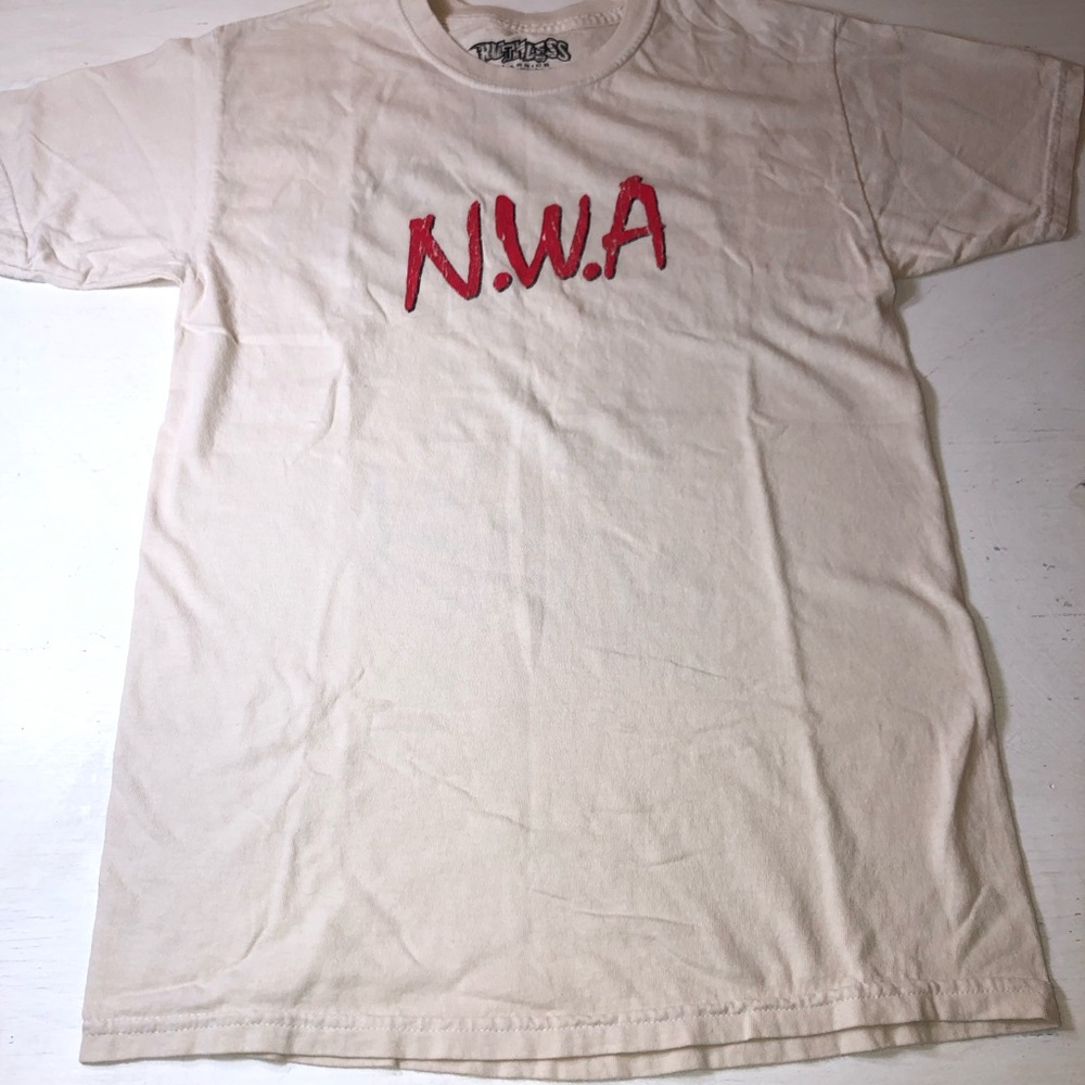 UO N.W.A Graphic Short Sleeve Tee - Cream with Red Logo, medium, pre-owned, NWT